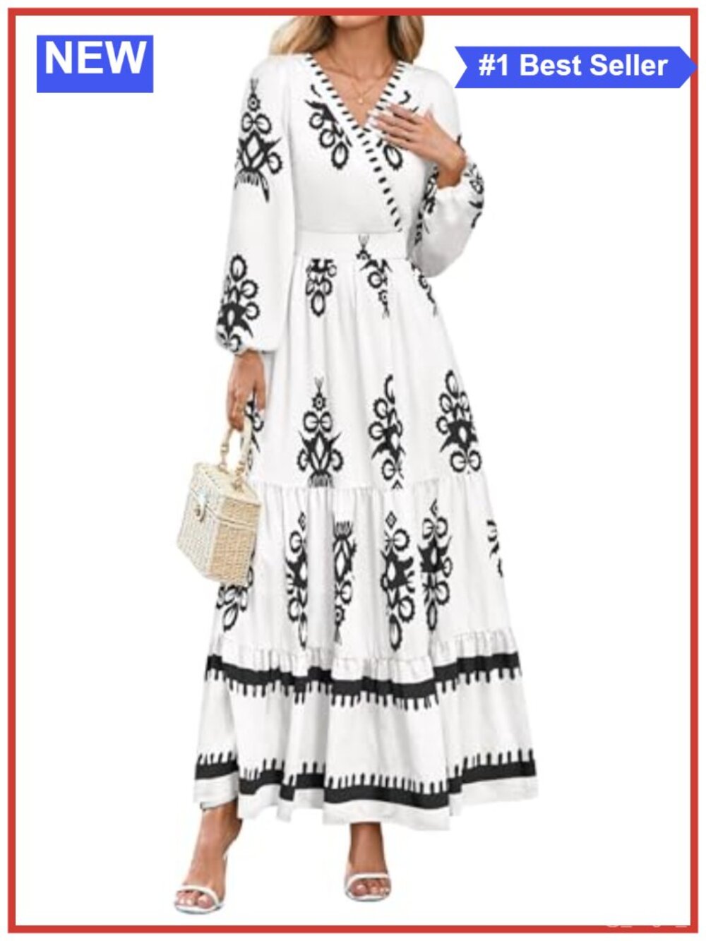 Maxi Dress with Pockets V-Neck Long Sleeve Boho Tiered Ruffle Wedding Guest